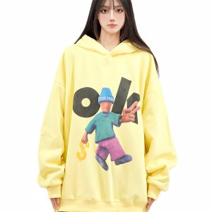 Unisex Retro Cartoon Hoodie with Fun Amoeba Print - Oversized Autumn Sweatshirt for Skateboard and Street Style