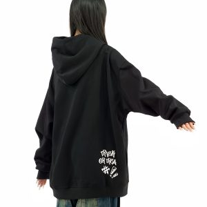 Unisex Retro Cartoon Hoodie with Fun Amoeba Print - Oversized Autumn Sweatshirt for Skateboard and Street Style