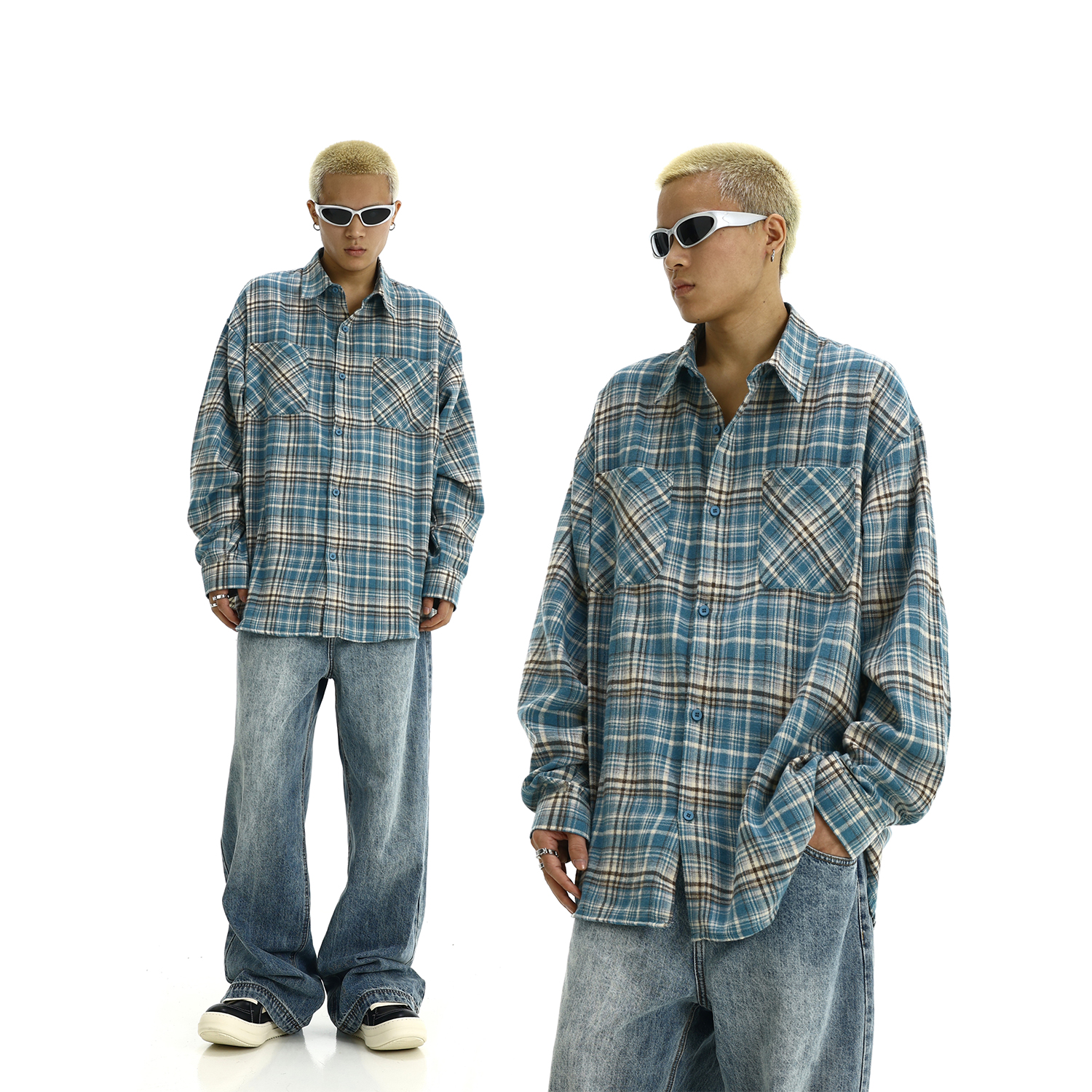 Unisex Retro Color-Blocked Plaid Long Sleeve Shirt Jacket - Trendy American Casual Style for Spring and Autumn