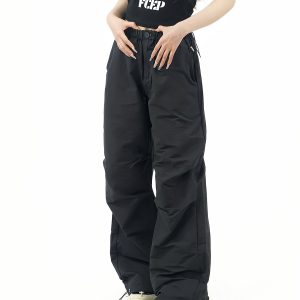 Unisex Retro Drawstring Cargo Pants - American Style, Straight Leg Wide-Leg, Pleated Loose Casual Workwear