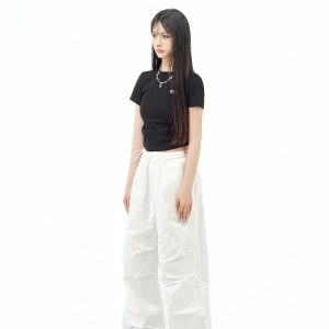 Unisex Retro Drawstring Cargo Pants - American Style, Straight Leg Wide-Leg, Pleated Loose Casual Workwear