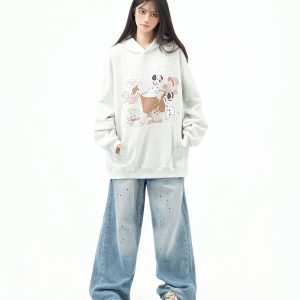 Unisex Retro Fun Printed Hoodie - Loose-Fitting Casual Sweatshirt for Autumn, 90s Inspired American Style
