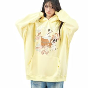 Unisex Retro Fun Printed Hoodie - Loose-Fitting Casual Sweatshirt for Autumn, 90s Inspired American Style