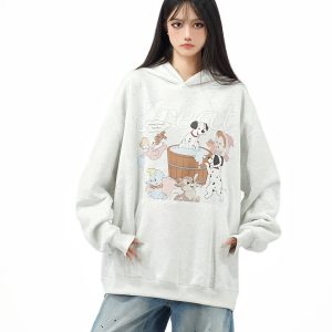 Unisex Retro Fun Printed Hoodie - Loose-Fitting Casual Sweatshirt for Autumn, 90s Inspired American Style