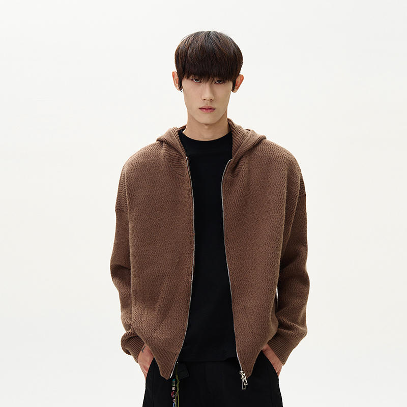 Unisex Retro Lazy Style Hooded Cardigan Sweater - Clean Fit Knitted Top for American High Street Fashion