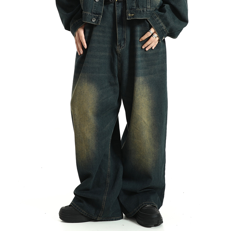 Unisex Retro Straight-Leg Jeans - Washed Distressed Hip-Hop Style, Loose Fit, Versatile Long Pants for Streetwear Enthusiasts