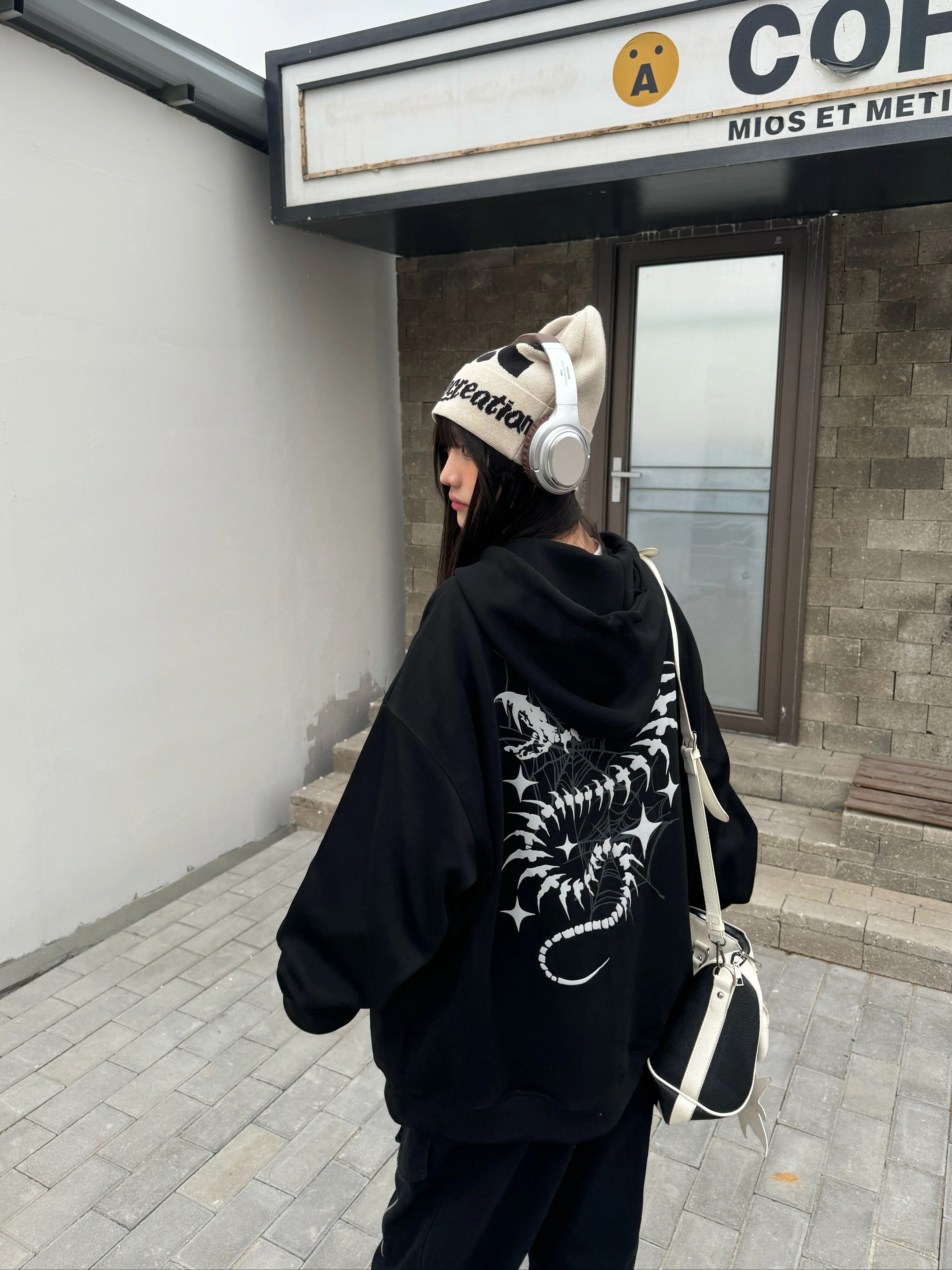 Unisex Snake Year Skeleton Print Hoodie Jacket - Limited Edition Spring Zipper Cardigan in Trendy Amoeba Style