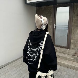 Unisex Snake Year Skeleton Print Hoodie Jacket - Limited Edition Spring Zipper Cardigan in Trendy Amoeba Style