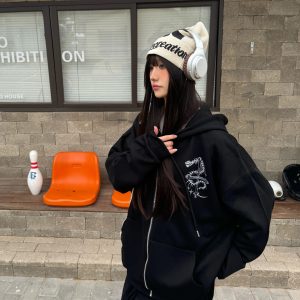 Unisex Snake Year Skeleton Print Hoodie Jacket - Limited Edition Spring Zipper Cardigan in Trendy Amoeba Style