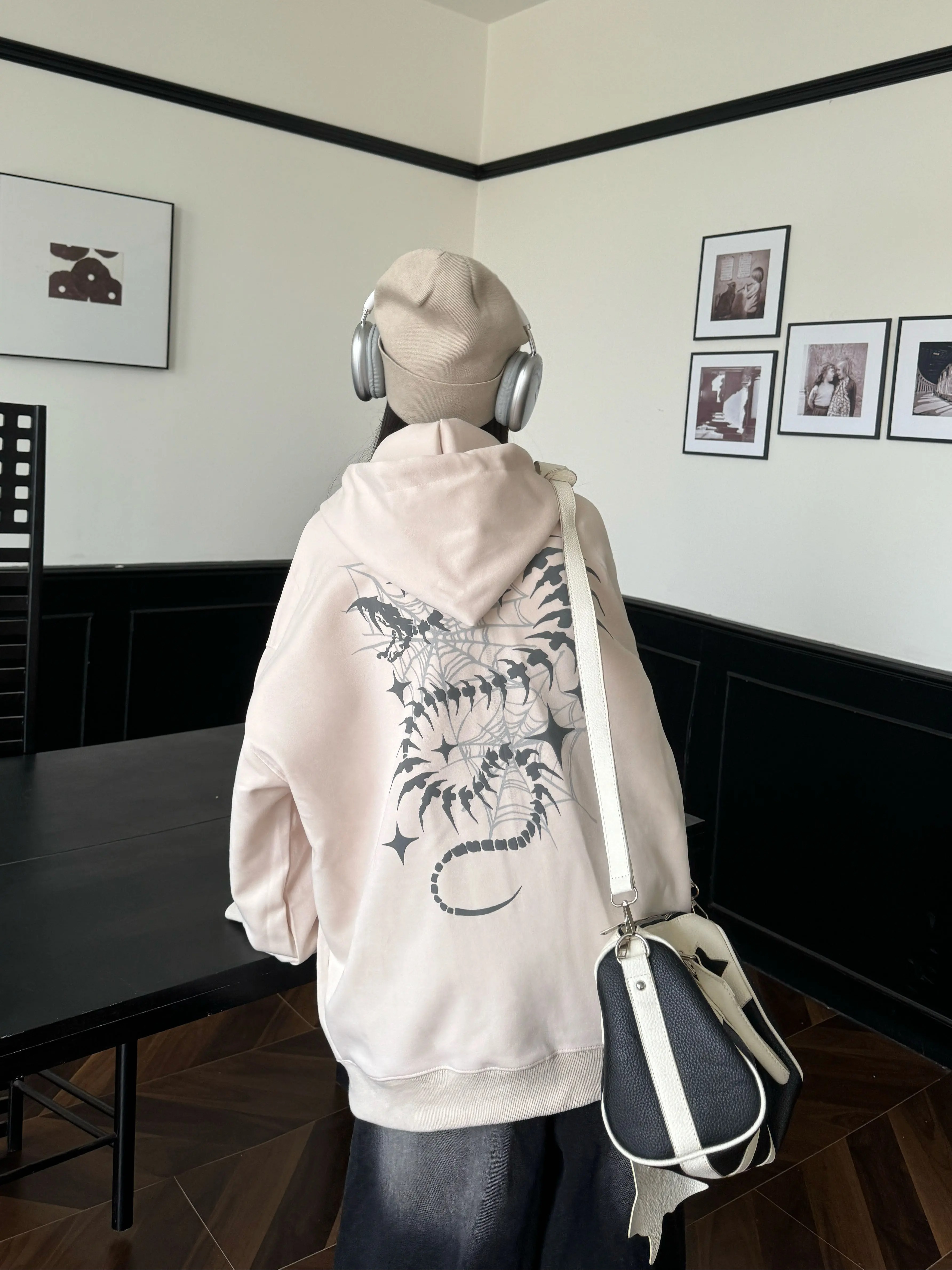 Unisex Snake Year Skeleton Print Hoodie Jacket - Limited Edition Spring Zipper Cardigan in Trendy Amoeba Style