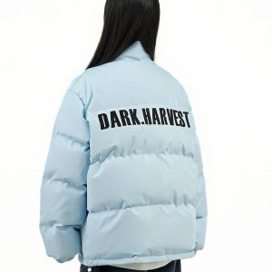 Unisex Thick Cotton Bread Jacket with National Trend Letter Embroidery - Loose Fit Winter Coat for Couples