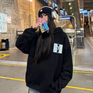 Unisex Velcro Letter Fleece Hoodie, 2025 Trendy Sweatshirt, Loose Fit, Versatile Style for Men and Women, Casual Streetwear Fashion