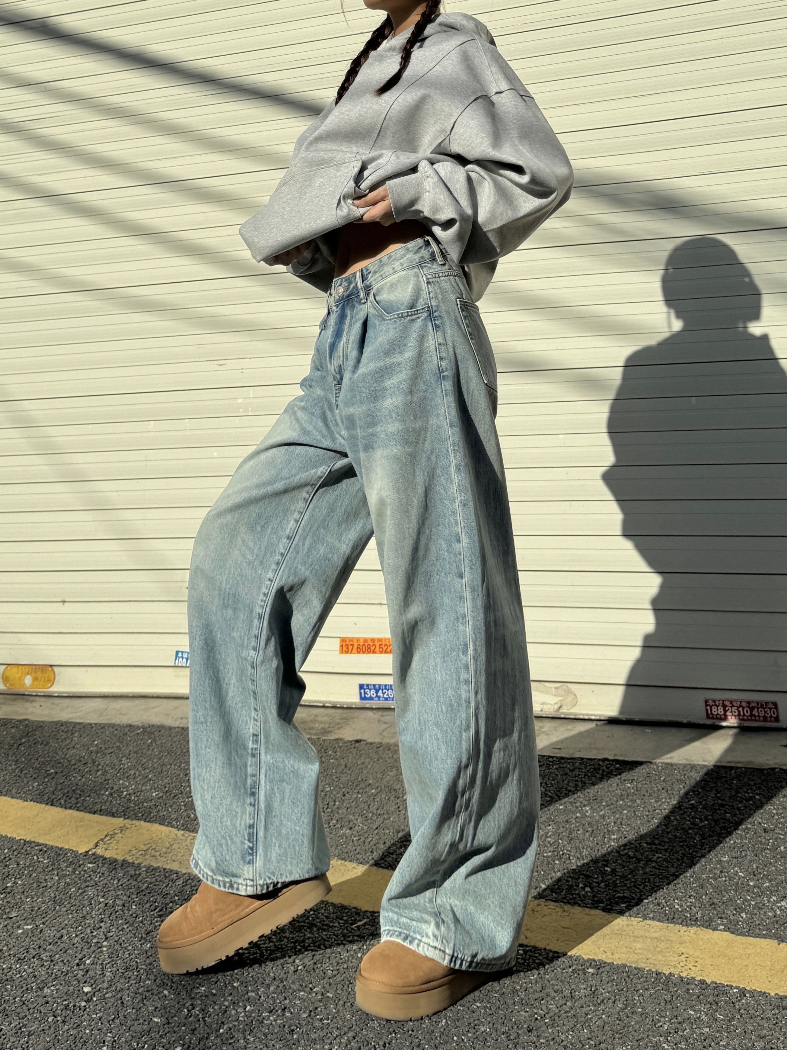 Unisex Vintage Hip-Hop Wide-Leg Floor-Length Jeans in Washed Blue - 90s American Street Style