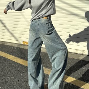 Unisex Vintage Hip-Hop Wide-Leg Floor-Length Jeans in Washed Blue - 90s American Street Style