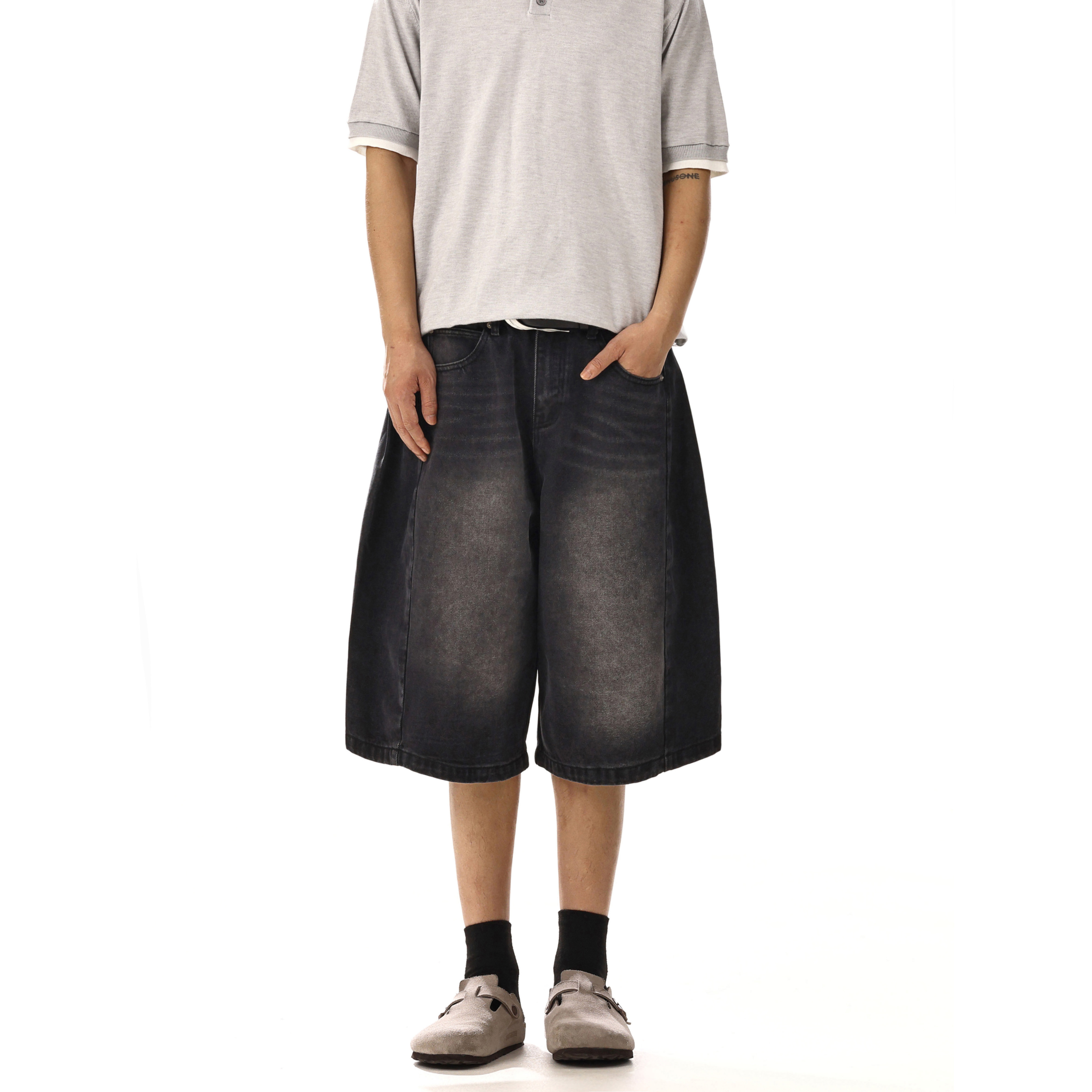 Unisex Vintage Washed Oversized Denim Shorts - Deconstructed Loose Straight Wide-Leg High Street Casual Five-Point Pants