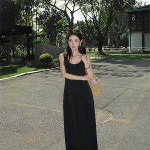 Urban Commuting Minimalist Slim Fit Sleeveless Dress for Women - Casual Versatile Long Skirt in 90s Style