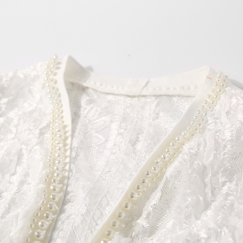 V-Neck Beaded Sheer Lace Cardigan for Women - Lightweight Casual Summer Layering Jacket, Perfect for Air Conditioning & Stylish Outfits