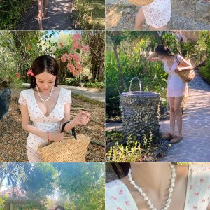 V-Neck Bow Tie Dress with Exposed Waist - Korean Style Dongdaemun Inspired Swimwear Dress for Summer Fashion