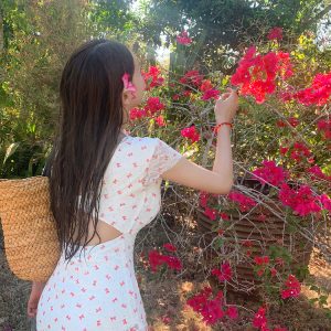 V-Neck Bow Tie Dress with Exposed Waist - Korean Style Dongdaemun Inspired Swimwear Dress for Summer Fashion