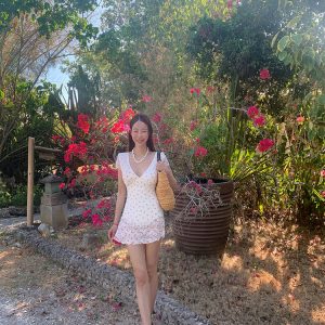 V-Neck Bow Tie Dress with Exposed Waist - Korean Style Dongdaemun Inspired Swimwear Dress for Summer Fashion