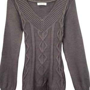 V-Neck Chest-Enhancing Cable Knit Sweater for Women - Slim-Fit, Waist-Cinching Pullover for Autumn & Winter, Niche Aesthetic Fashion