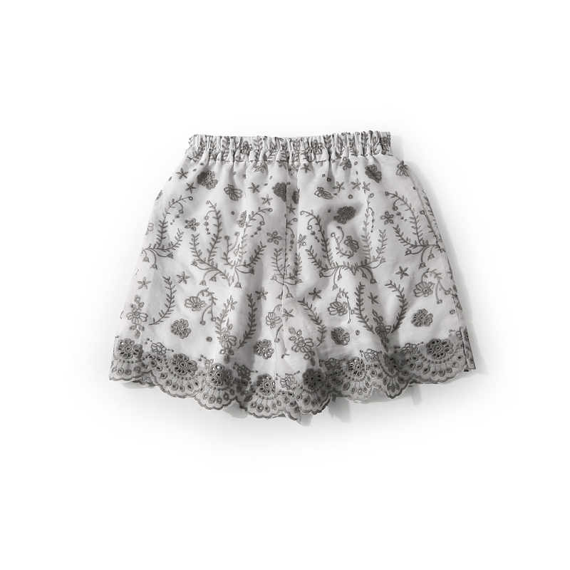 V-neck Hollow Embroidery Top with Elastic Waist Lace Trim Shorts Set for Women - 2024 Summer Fashion, European Style