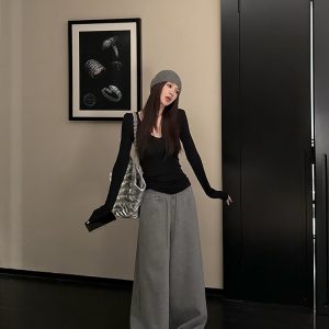 V-Neck Slim Fit Tencel Long Sleeve T-Shirt for Women - Cloud Shadow Whisper Base Layer - Spring Fashion Essential