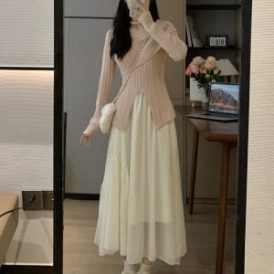 V-Neck Slimming Long Sleeve Knitted Cross Sweater Top for Women - Early Spring Fashion, Trendy 90s Style, Perfect for Layering