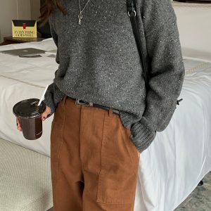 V-Neck Wool Sweater for Women, Spring Loose Slimming Top, High-End Versatile Knitwear, Stylish Casual Layering Piece
