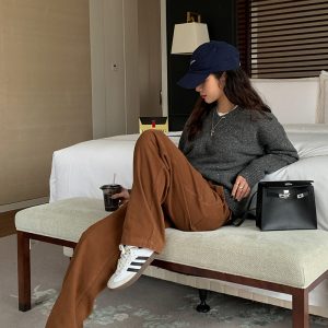 V-Neck Wool Sweater for Women, Spring Loose Slimming Top, High-End Versatile Knitwear, Stylish Casual Layering Piece