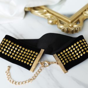 Velvet Yellow Sequined Wide Choker Necklace - Hip-Hop Style, European American Trend, Short Circle Design for Women