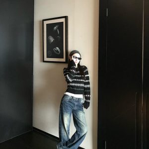 Versatile American Washed Blue Straight-Leg Jeans for Women, Low-Waist Loose Wide-Leg Casual Pants, Y2K Fashion Trend