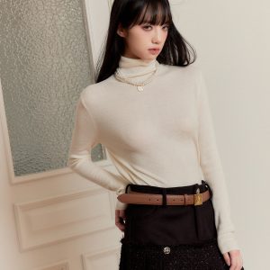 Versatile High Neck Cold Sweater T-Shirt - Layered Solid Color Slim Fit Long Sleeve Top for 90s Style Fashion