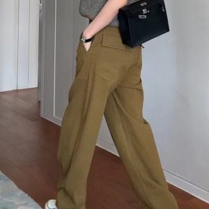 Versatile Khaki Wide Leg Loose Casual Pants for Women - Straight Leg Design for Autumn Winter 2022 Fashion