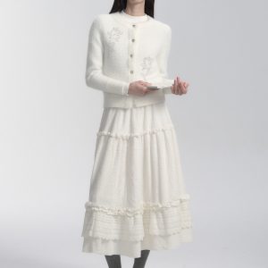 Versatile Knitted Lace Fluffy Midi Skirt - Out of Control Little Sheep Design, Y2K Style Cake Skirt