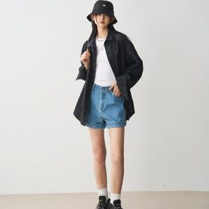 Versatile Loose Vintage Plaid Shirt for Women in Green Blue Check - Pure Cotton Long Sleeve Layering Jacket, Perfect for Y2K Style