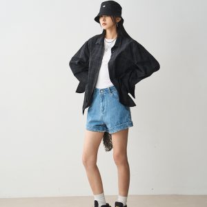 Versatile Loose Vintage Plaid Shirt for Women in Green Blue Check - Pure Cotton Long Sleeve Layering Jacket, Perfect for Y2K Style