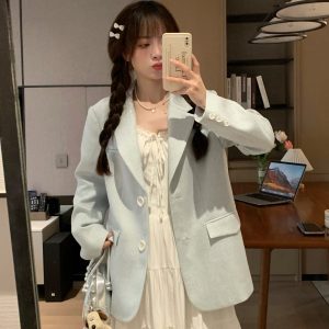 Versatile Oversized Blazer for Women - Soft Korean Style, Loose-Fitting, Slimming, Wrinkle-Free, Perfect for Casual Spring Looks