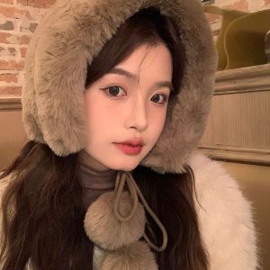 Versatile Plush Faux Fur Scarf with Pom-Pom for Women - Cute Korean Style Winter Accessory, Autumn Fashion, Cozy Fur Collar