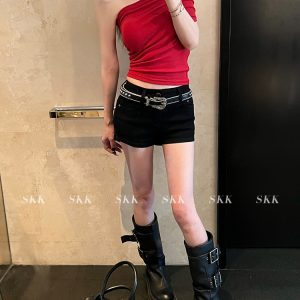 Versatile Silver Studded Narrow Decorative Belt - Y2K Inspired Fashion Accessory for Stylish Outfits