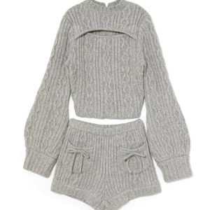 Versatile Sweet Pullover Tie-Knit Top and Shorts Set, Japanese Style, Autumn Winter Fashion, Fitted Outfit for Casual Looks