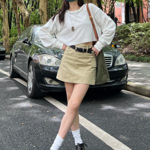 Versatile Women's Long Sleeve Waffle T-Shirt - Casual Loose Sun Protection Top, Slimming White Base Shirt for Everyday Wear