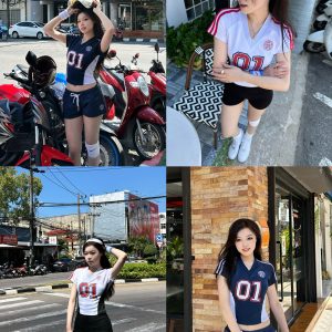 Vibrant Summer Sports Jersey for College Girls | Two-Color Short Sleeve Tee | Casual Y2K Style