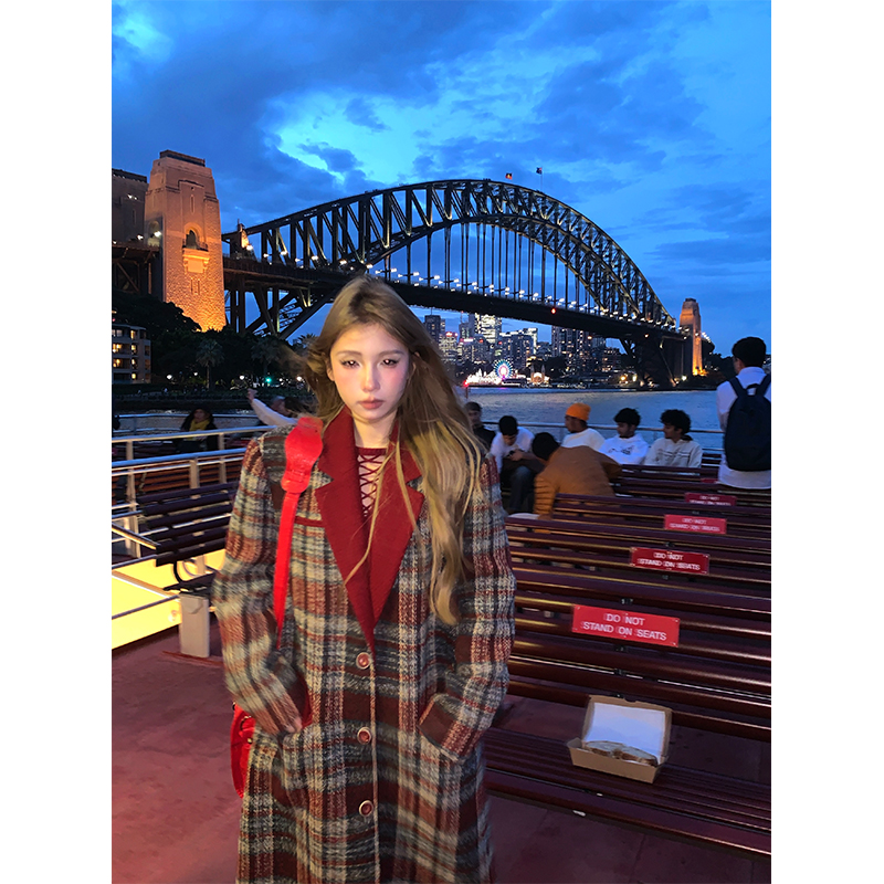 Vintage 30 Wool Mid-Length Quilted Plaid Overcoat for Women - Cute Australian Style High-Grade Winter Coat