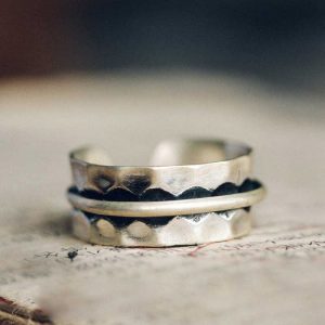 Vintage 925 Silver Wide Non-Fish Concave Convex Ring for Men and Women - Personalized Design for Middle and Index Fingers