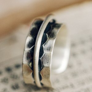 Vintage 925 Silver Wide Non-Fish Concave Convex Ring for Men and Women - Personalized Design for Middle and Index Fingers