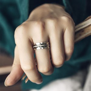 Vintage 925 Silver Wide Non-Fish Concave Convex Ring for Men and Women - Personalized Design for Middle and Index Fingers