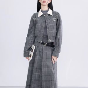 Vintage Academy Style Gray Plaid Quilted Jacket for Girls - Rich Girl's School Diary Inspired Fashion Outerwear