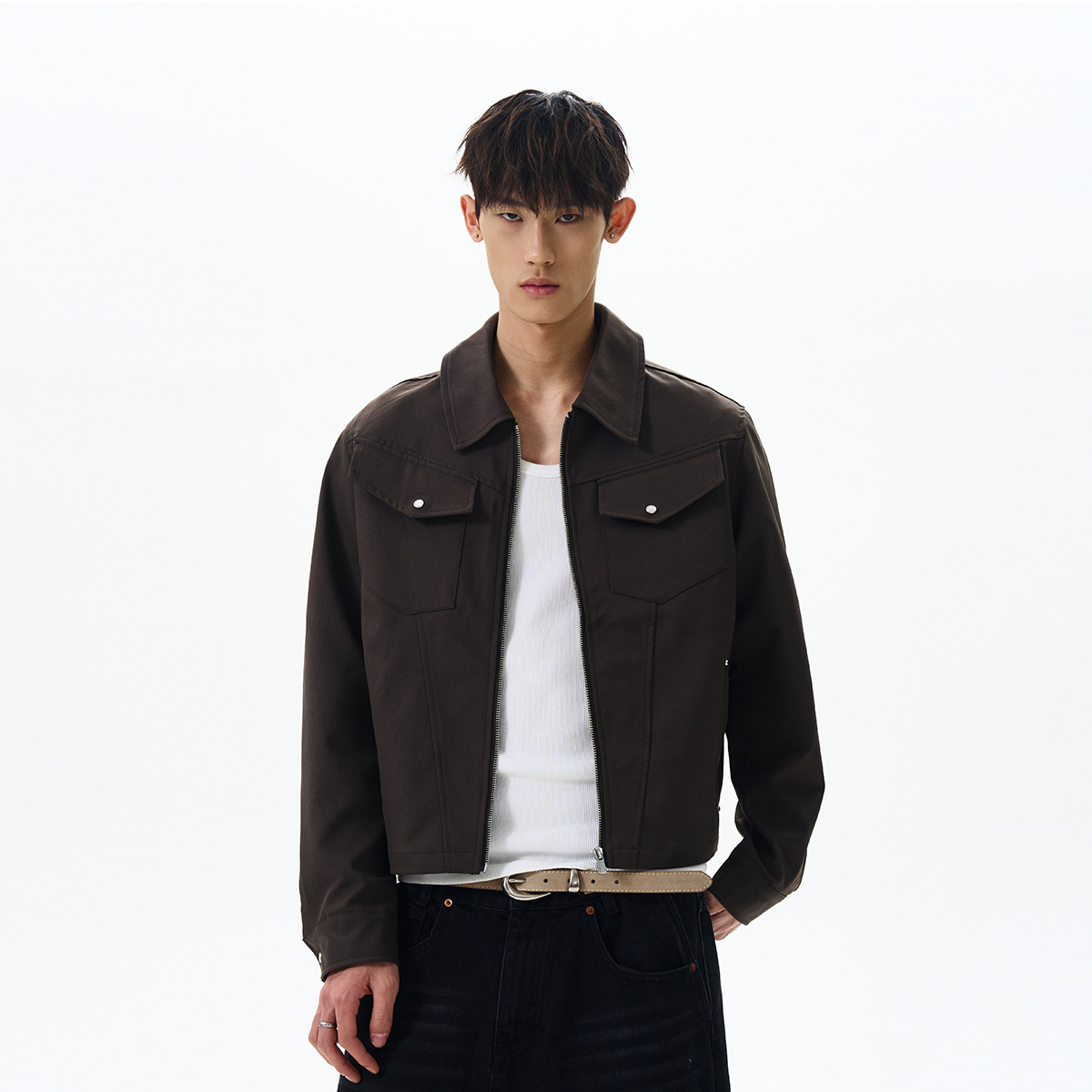 Vintage American Barn-Style Deconstructed Cardigan Jacket with Studded Details - Cleanfit Short Workwear Coat