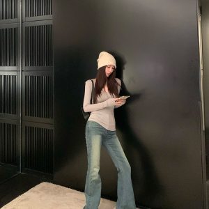 Vintage American Flared Jeans for Women - Versatile High-Waisted Denim Pants for Spring - Trendy Y2K Style for Hot Girls
